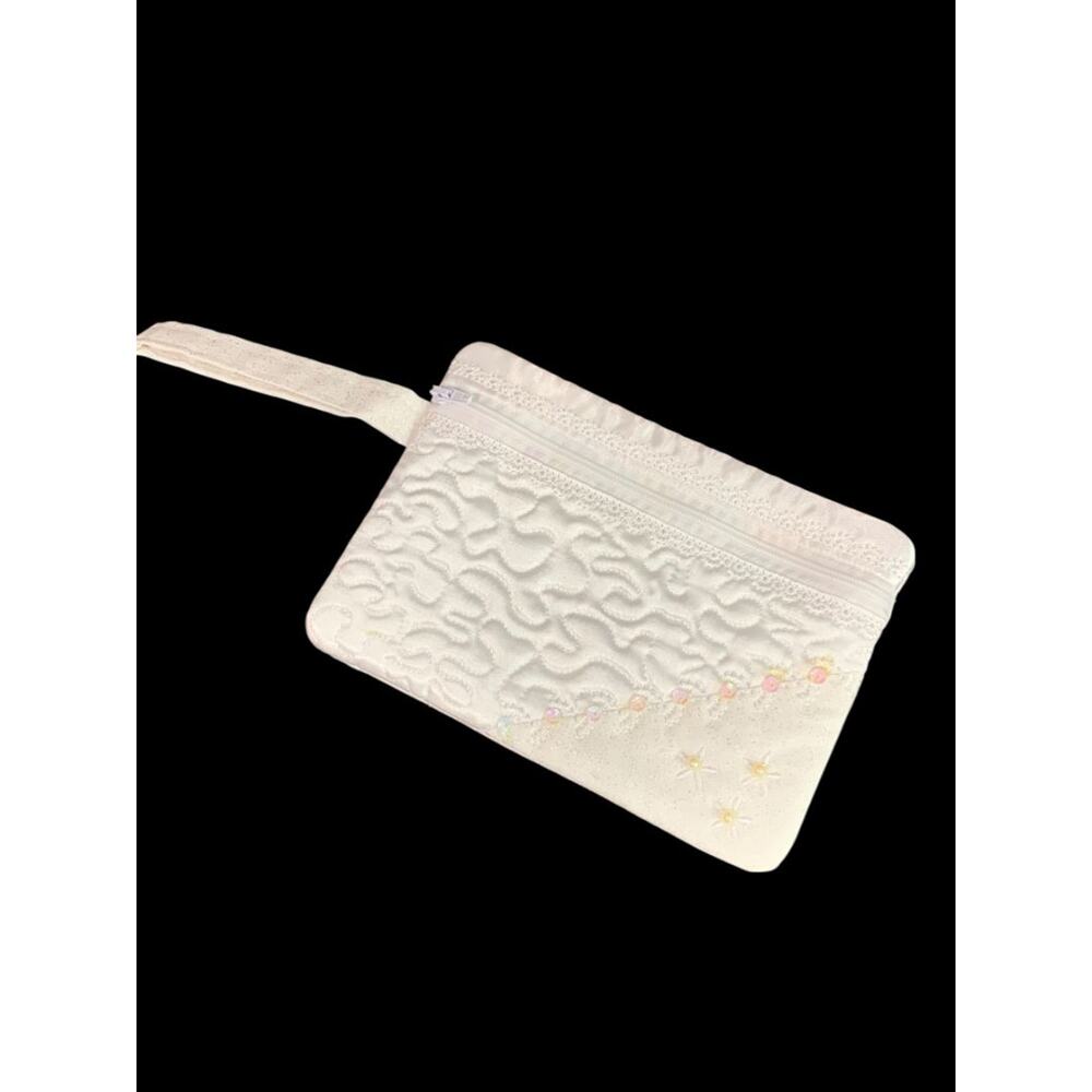 White Satin Bridal Wristlet Wallet Purse 7" x 4.75" New
